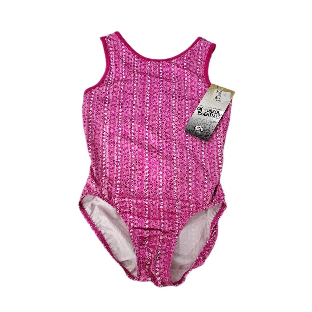 GK Elite VTG Pink Dots Keyhole Racerback Tank Leotard Glittery Size AL Adult L - Picture 8 of 16